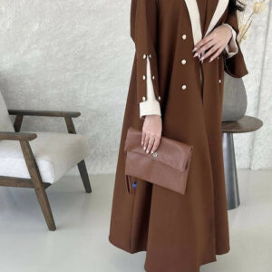 Anfaal Creme & Brown Abaya Coat 2-PC set