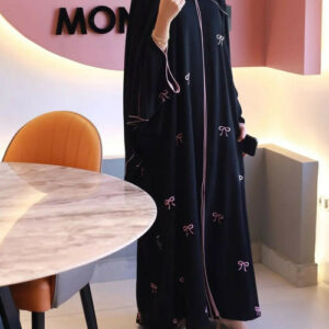 Bow Tied Embroidered Abaya