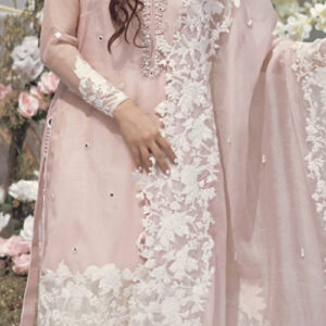 Barezee Pink & White Pakistani  3-Pc Suit