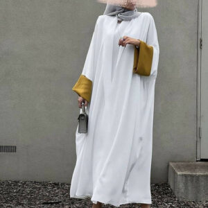 Noor White & Mustard Abaya Shrug With Inner +Free Hijab