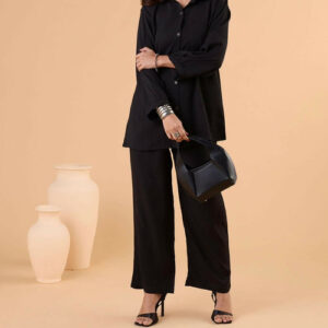 Silk Solid Plain Collar Neck Coordination Set