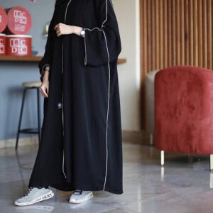 Obsidian Black and White Abaya 3-Pc Set