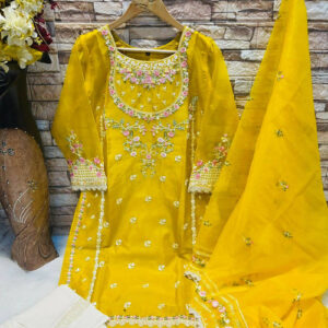 Mustard Organza Pakistani Dress