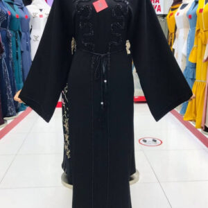 Robe Style Abaya with Arabian Stone Handwork 3-Pc Set