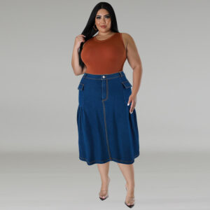 Plus Size Denim Mid Skirt (XL-5XL)