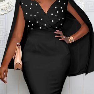 Plus Size Elegant Half Open Sleeve Sequined Dress (XL-4XL)