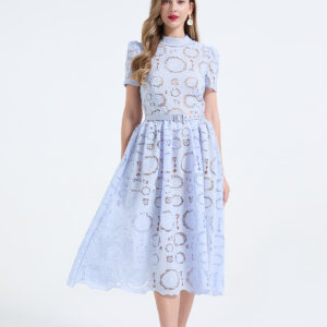 Plus Size Three Dimensional Hollow Flower Lace Splicing Long Dress (XL-2XL)