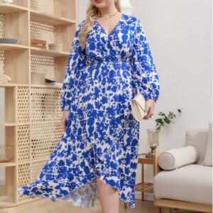 Plus Size Office Loose Floral Tight Waist Dress (XL-4XL)