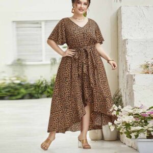 Plus Size Printed Pullover Office Maxi Dress (XL-4XL)