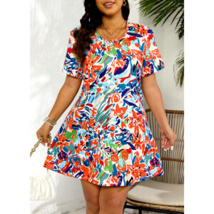 Plus Size Color Drawing Printing Dress (XL-4XL)