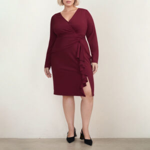 Plus Size Sleeve Cross V neck Split Dress (XL-4XL)