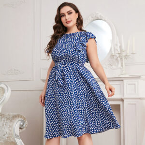 Plus Size Printed Blue Chiffon Dress (2XL-4XL)