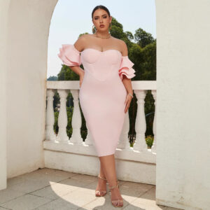 Plus Size Puff Sleeve Cocktail Dress