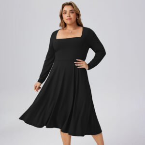 Plus Size Square Collar Mid Length Office Dress (XL-3XL)