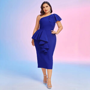 Plus Size  One Shoulder Ruffled Bandage Dress (XL-3XL)