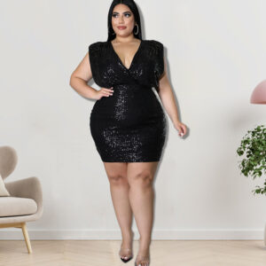 Plus Size  Sequin Sexy Vest Dress (XL-5XL)