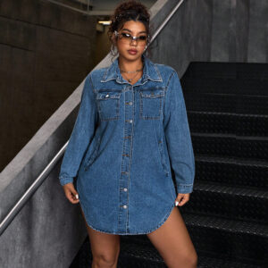 Plus Size Denim Collared Dress (XL-5XL)