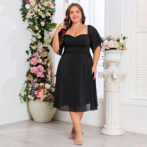 Plus Size Off Shoulder Fully Lined Back Zipper Dress (XL-4XL)