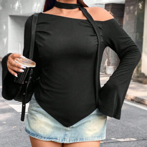 Plus Size Asymmetric Long Sleeve T shirt (XL-3XL)
