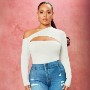 Plus Size Diagonal Collar Slim Top (XL-3XL)