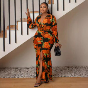 Plus Size V neck Slim Maxi Dress (XL-3XL)