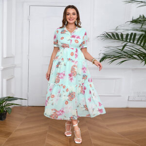 Plus Size Ruffled Tencel Chiffon Swing Maxi Dress (XL-3XL)