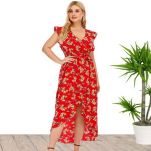 Plus Size Summer  V-neck Printed Dress (XL-3XL)