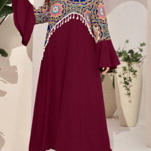 Plus Size Tassel Printed Pullover Maxi Dress (XL-4XL)