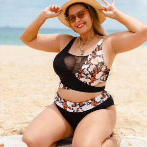 Plus Size Floral Print Bikini Swimsuit